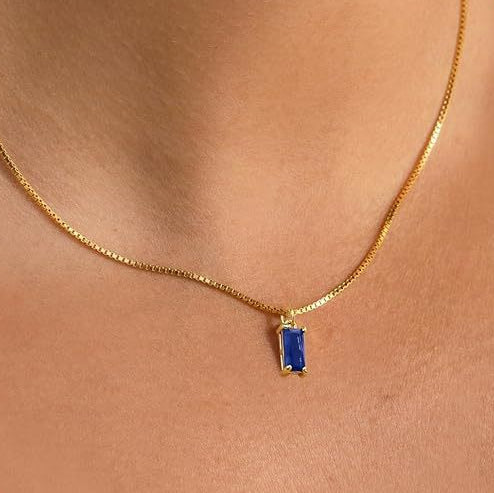 Minimalist Szafir Pendant Naszyjnik | Biały Złoto