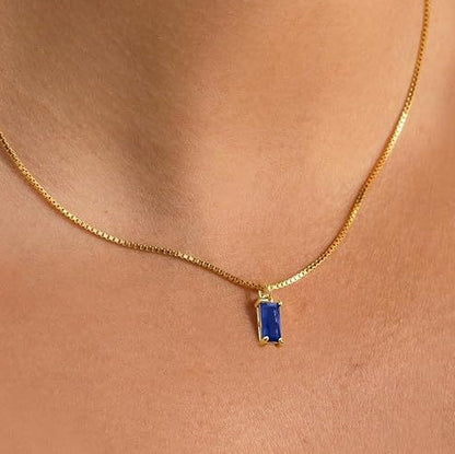 Minimalist Szafir Pendant Naszyjnik | Biały Złoto
