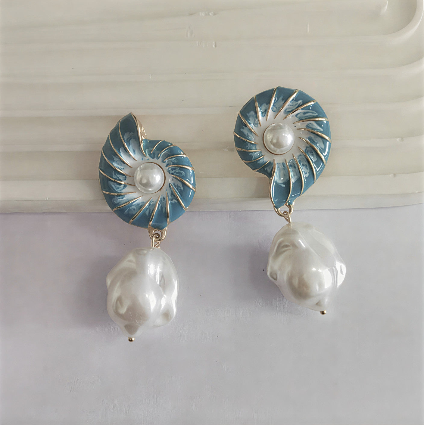 Seashell Kolczyki z Perłami
