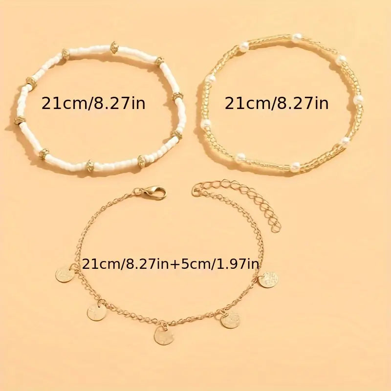 Coastal Zawieszka 3-Piece Layered Anklet Zestaw | Złoto