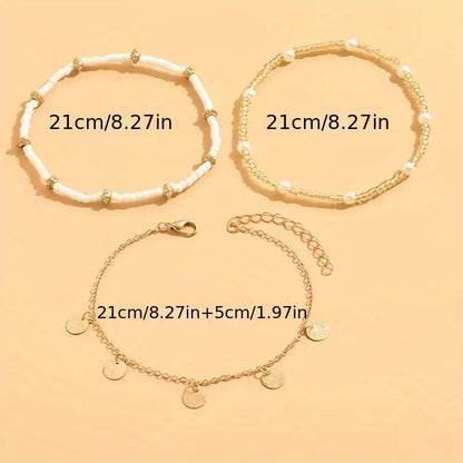 Coastal Zawieszka 3-Piece Layered Anklet Zestaw | Złoto