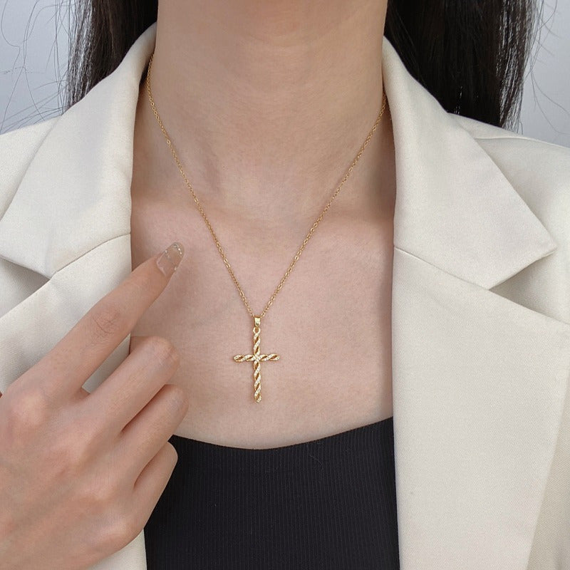 Kryształ Twist Cross Naszyjnik | Złoto