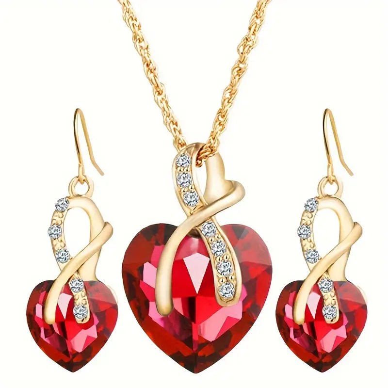 Złoto Rubin Twisted Serce Zestaw Biżuterii