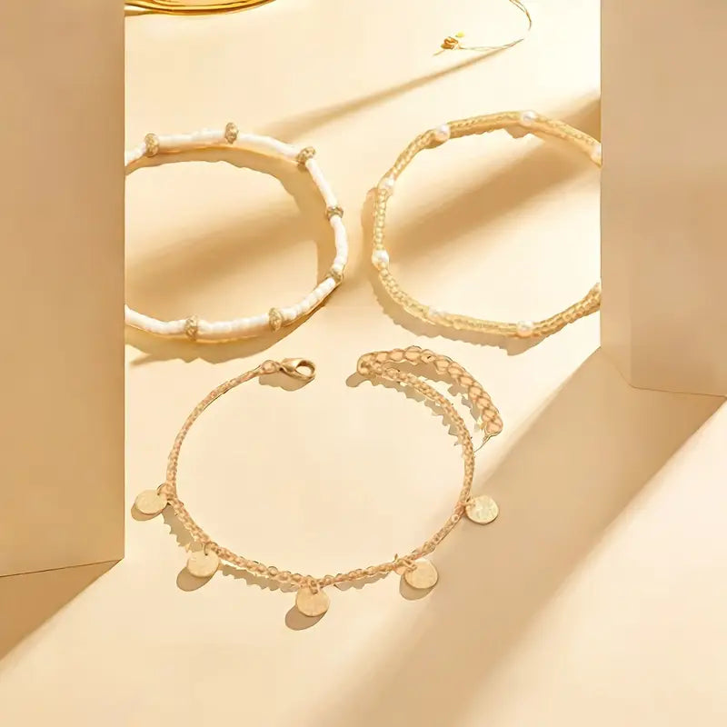 Coastal Zawieszka 3-Piece Layered Anklet Zestaw | Złoto