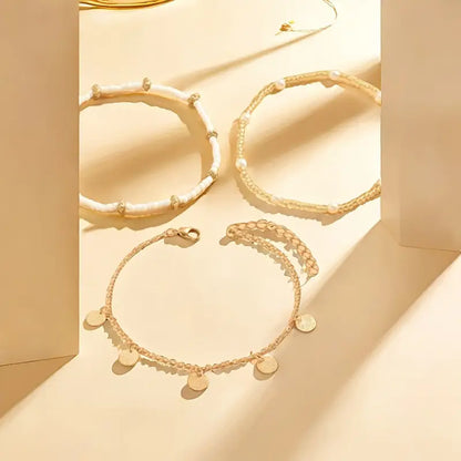 Coastal Zawieszka 3-Piece Layered Anklet Zestaw | Złoto