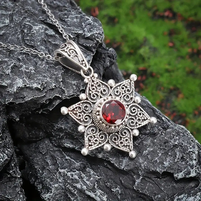 Srebro Rubin Star Pendant Naszyjnik