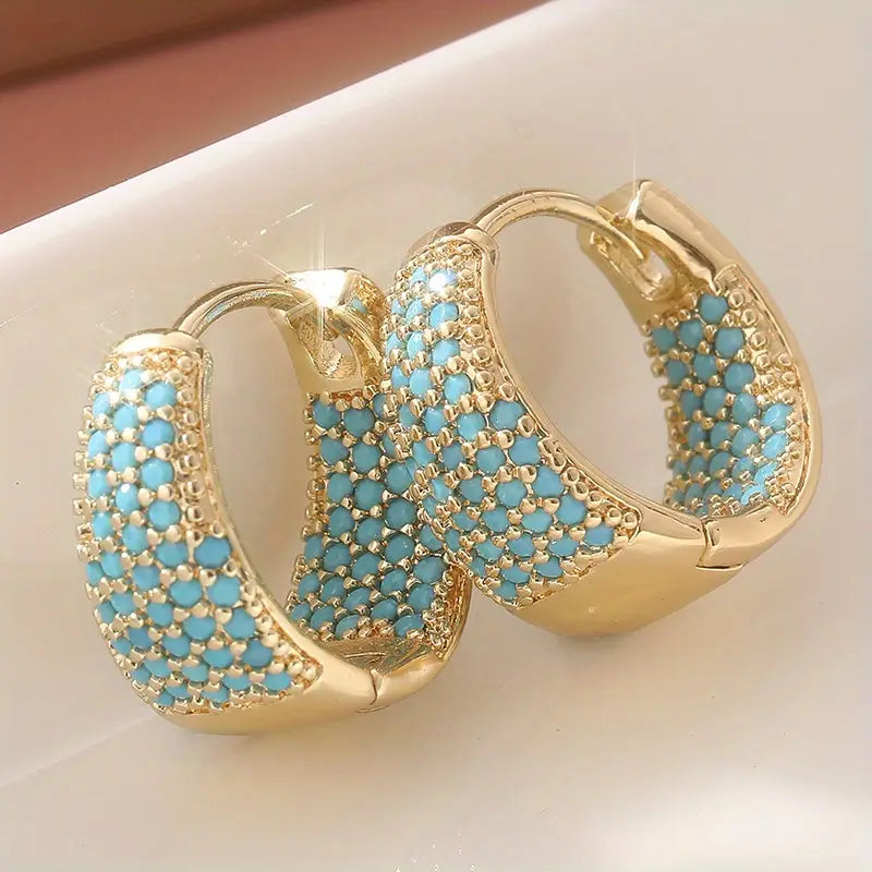 Golden-Tone Turkus Beaded Kolczyki Kółka | Złoto