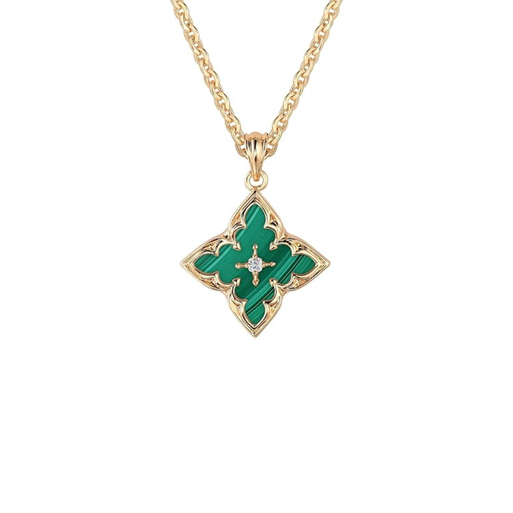 Szmaragd Clover Pendant Naszyjnik | Złoto