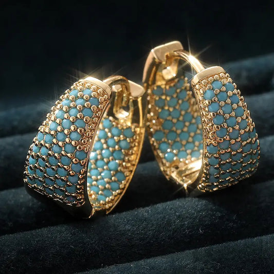 Golden-Tone Turkus Beaded Kolczyki Kółka | Złoto