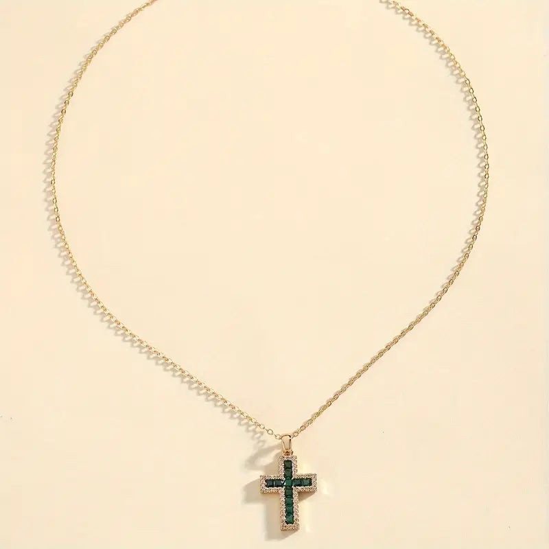 Solene Szmaragd Cross Pendant Naszyjnik | Złoto