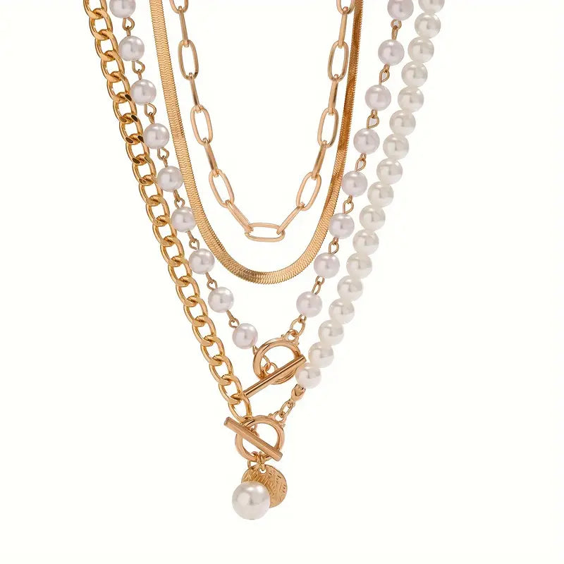 Vintage Perła & Złoto Snake Chain Zestaw Naszyjników | Złoto