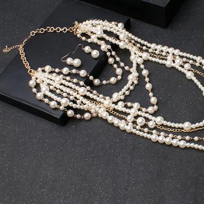 Boho Multi-Layered Perła Statement Zestaw