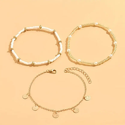 Coastal Zawieszka 3-Piece Layered Anklet Zestaw | Złoto