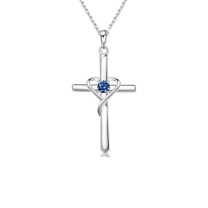 Szafir Cross Naszyjnik | Biały Złoto