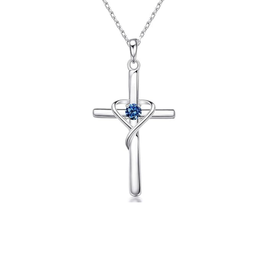 Szafir Cross Naszyjnik | Biały Złoto