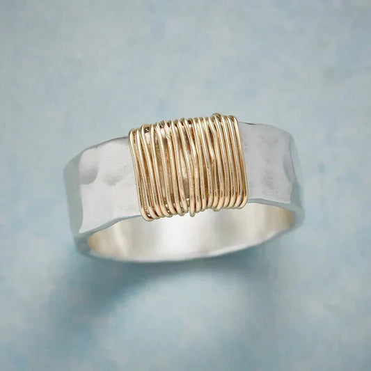 Srebro and Złoto Wire Wrapped Pierścionek
