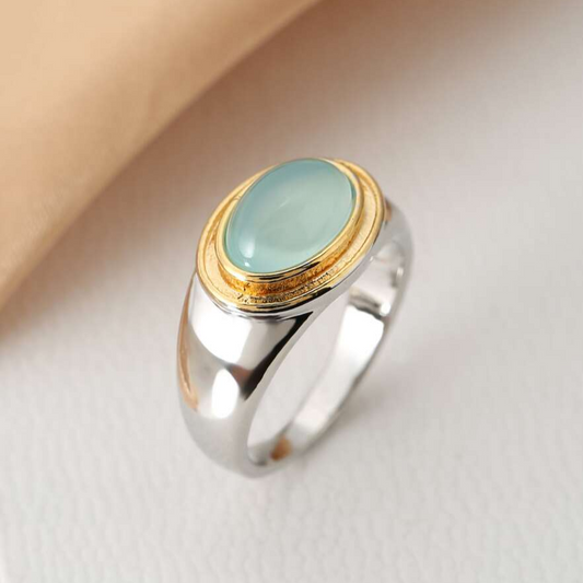 Srebro and Złoto Bezel Cabochon Pierścionek