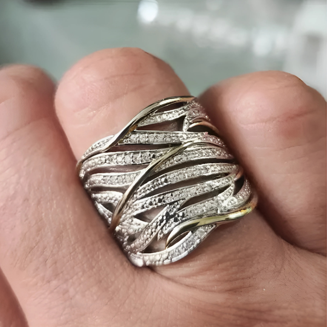 Srebro and Złoto Woven Band Pierścionek