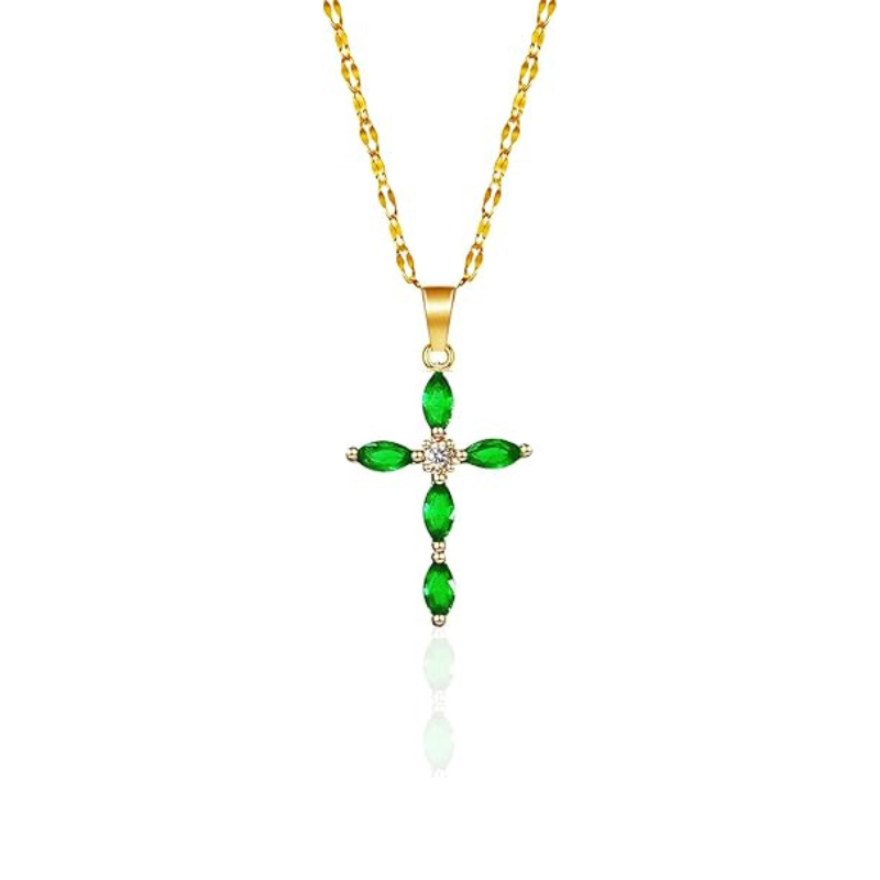 Złoto Szmaragd Marquise Cross Naszyjnik