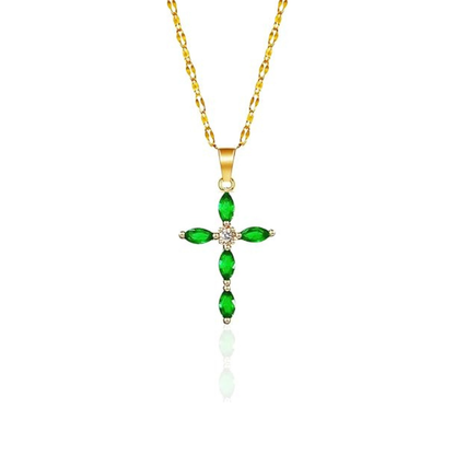 Złoto Szmaragd Marquise Cross Naszyjnik